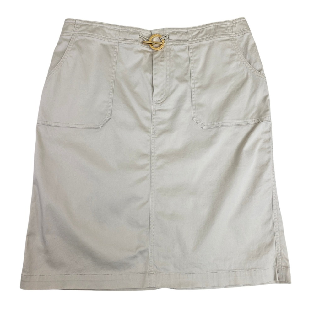 Lauren Ralph Lauren Khaki Skirt‎ 12 Womens Utility Pockets Gold Toggle Cotton